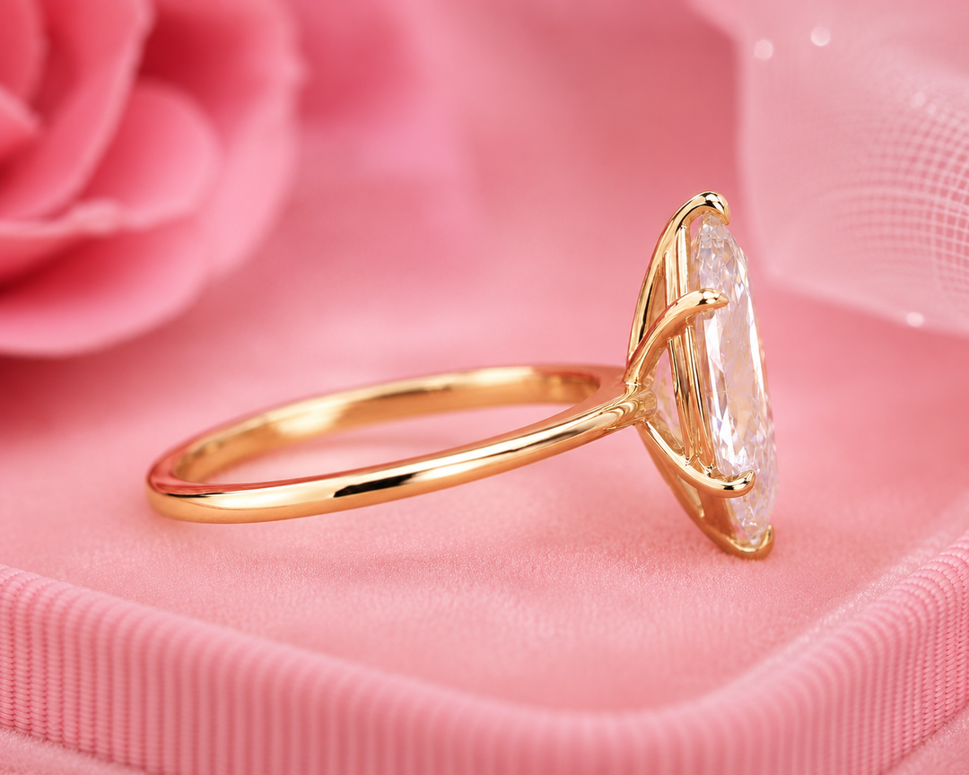 Marquise Solitaire Lab Grown Diamond Ring in Yellow Gold