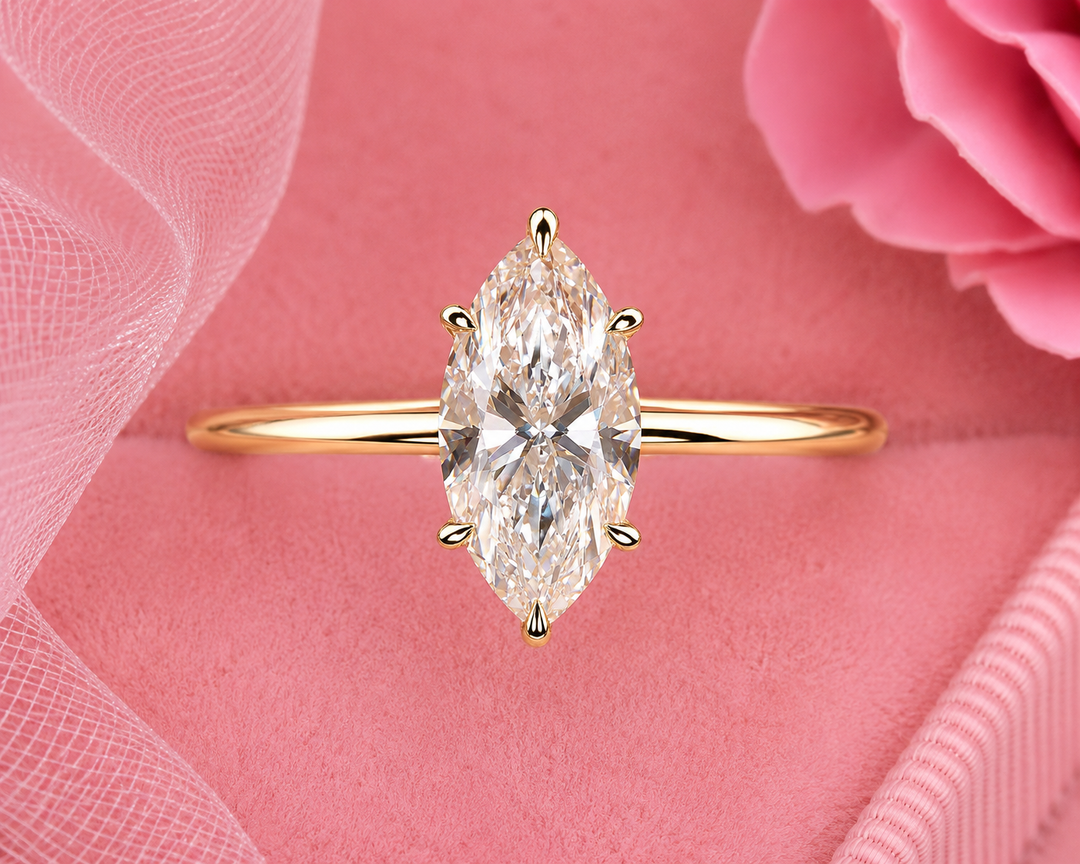 Marquise Solitaire Lab Grown Diamond Ring in Yellow Gold