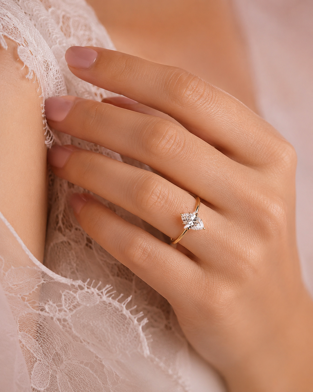 Marquise Solitaire Lab Grown Diamond Ring in Yellow Gold