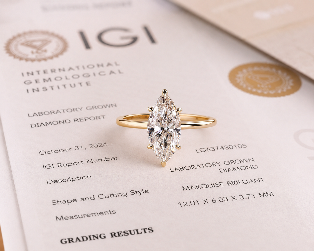 Marquise Solitaire Lab Grown Diamond Ring in Yellow Gold