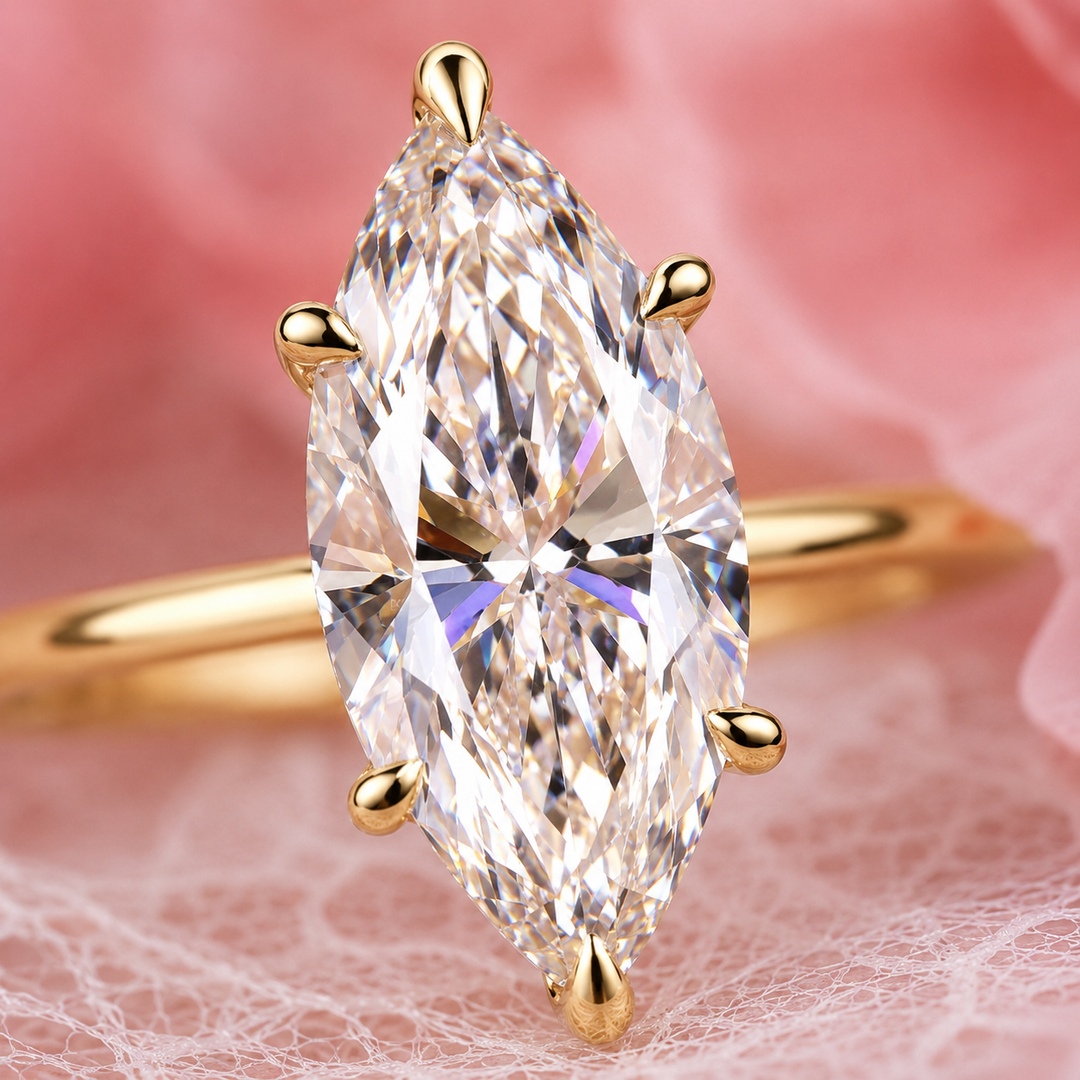 Marquise Solitaire Lab Grown Diamond Ring in Yellow Gold