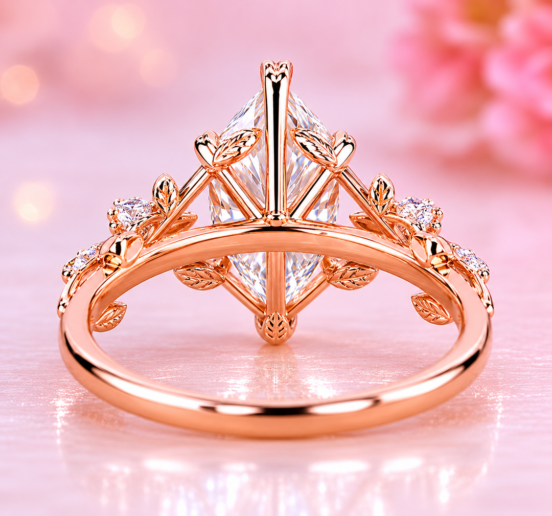 Nature Inspired Engagement Ring with Dutch Marquise Diamond in Rose Gold
