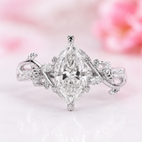 Nature Inspired Engagement Ring with Dutch Marquise Diamond in White Gold