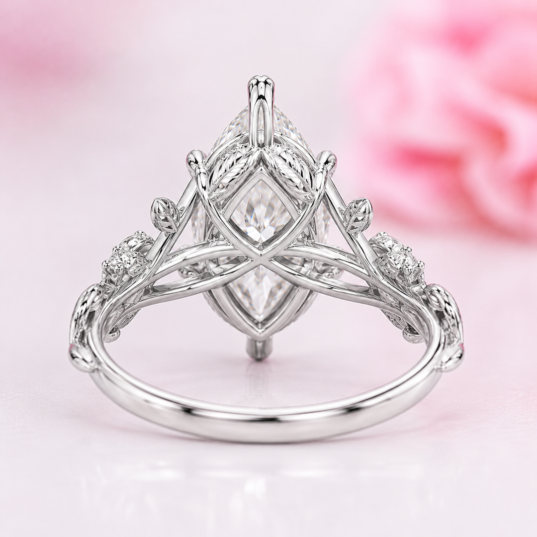 Nature Inspired Engagement Ring with Dutch Marquise Diamond in White Gold