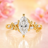 Nature Inspired Engagement Ring with Dutch Marquise Diamond in Yellow Gold