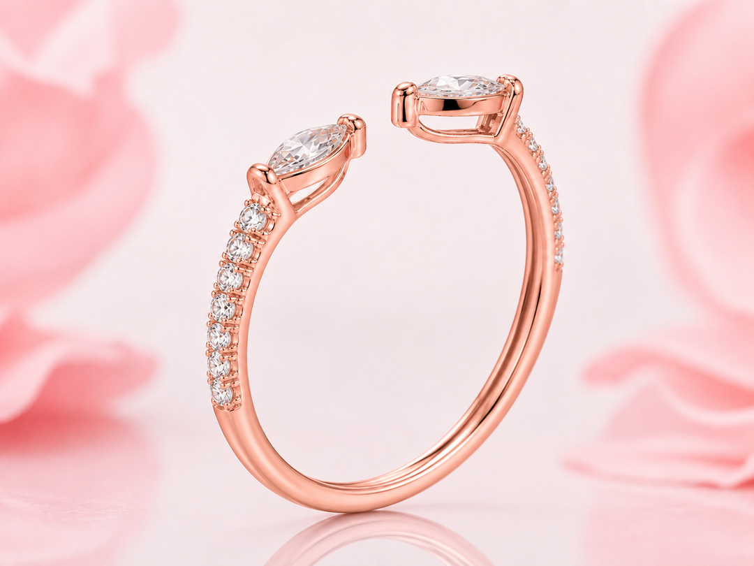 Open Gap Marquise and Round Lab Grown Diamond Wedding Band in Rose Gold