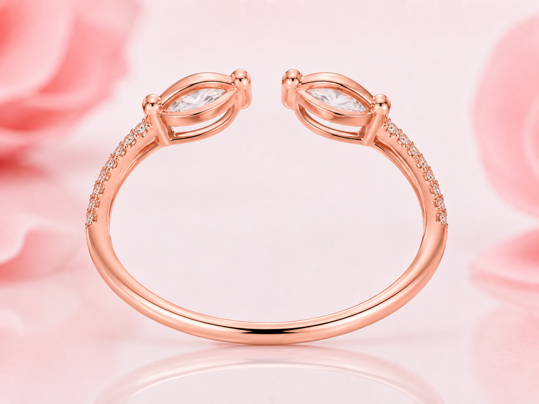 Open Gap Marquise and Round Lab Grown Diamond Wedding Band in Rose Gold