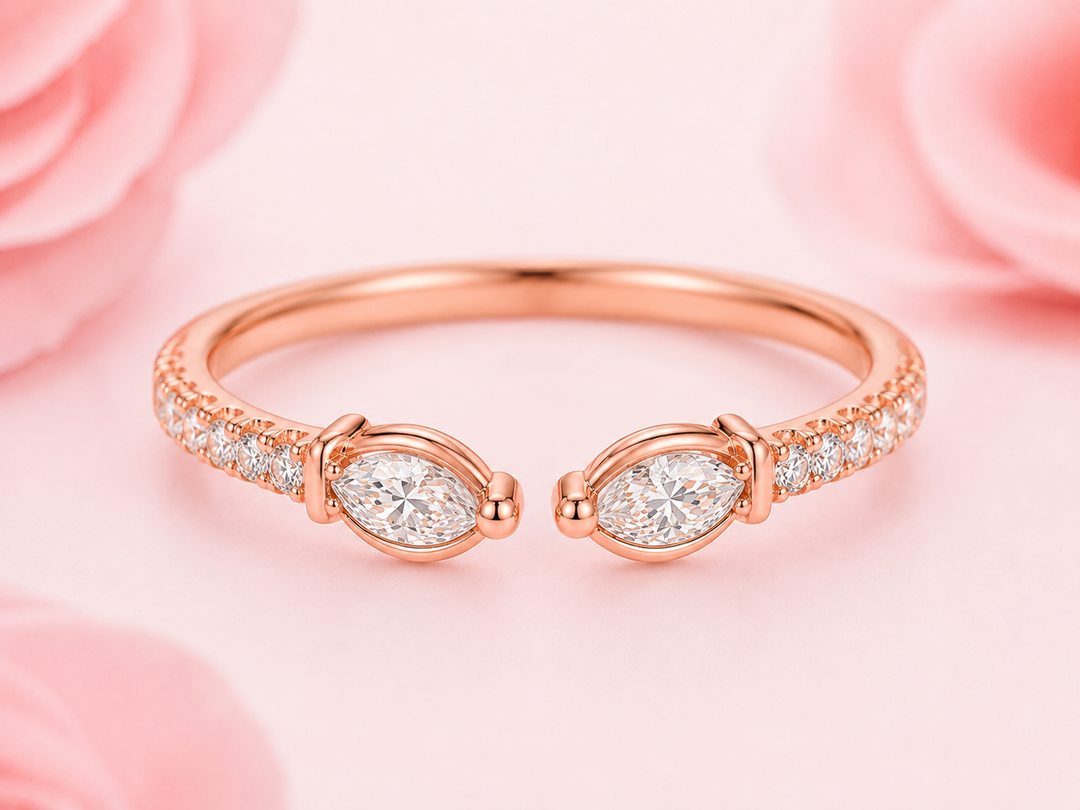 Open Gap Marquise and Round Lab Grown Diamond Wedding Band in Rose Gold