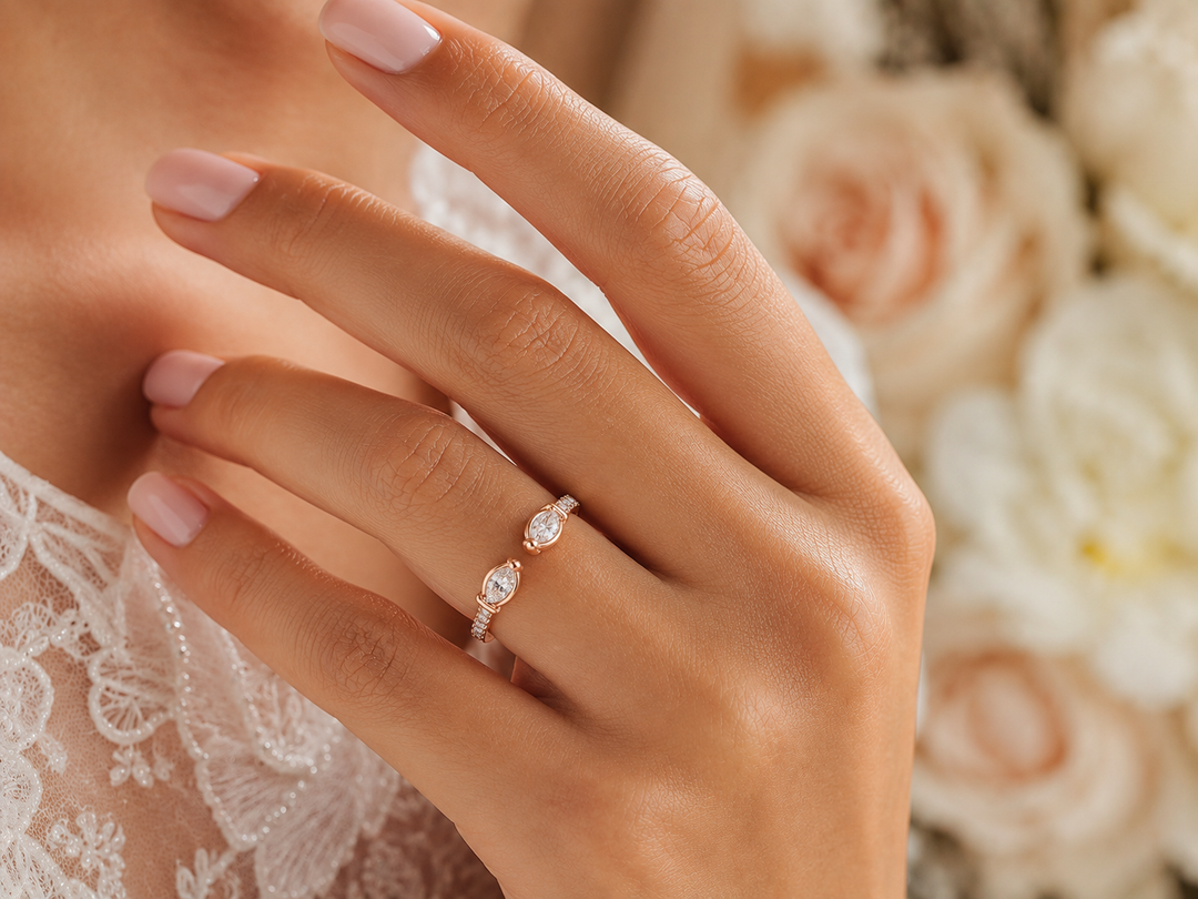 Open Gap Marquise and Round Lab Grown Diamond Wedding Band in Rose Gold