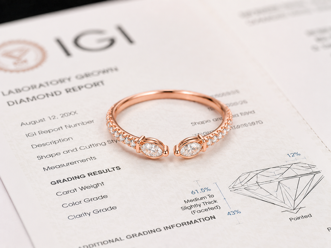 Open Gap Marquise and Round Lab Grown Diamond Wedding Band in Rose Gold