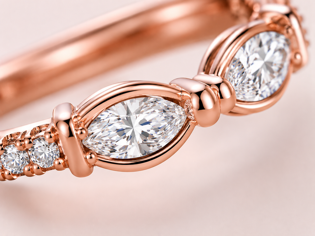 Open Gap Marquise and Round Lab Grown Diamond Wedding Band in Rose Gold