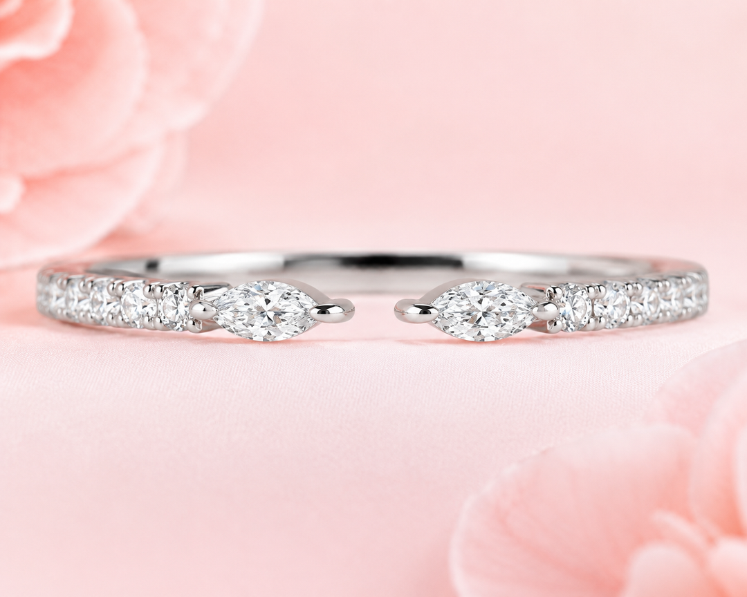 Open Gap Marquise and Round Lab Grown Diamond Wedding Band in White Gold