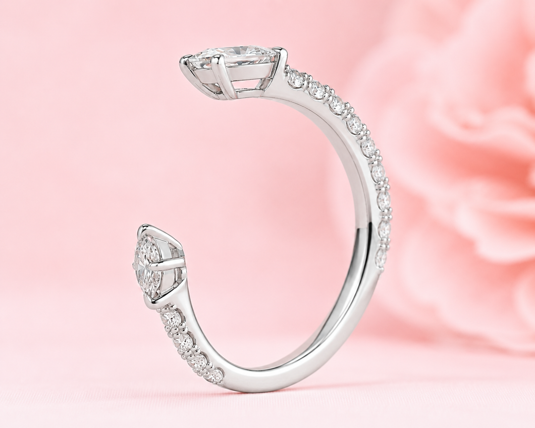 Open Gap Marquise and Round Lab Grown Diamond Wedding Band in 925 Sterling Silver