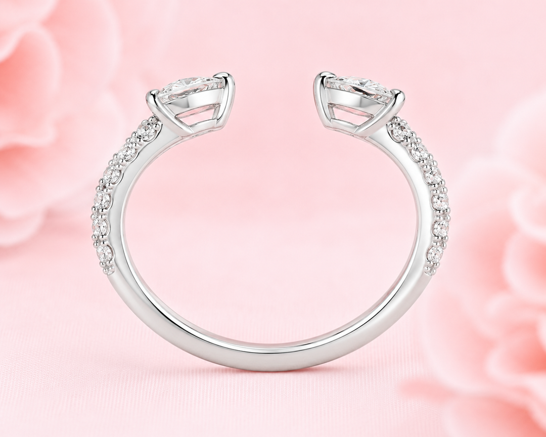 Open Gap Marquise and Round Lab Grown Diamond Wedding Band in White Gold