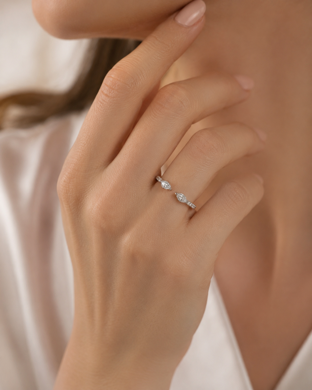 Open Gap Marquise and Round Lab Grown Diamond Wedding Band in White Gold