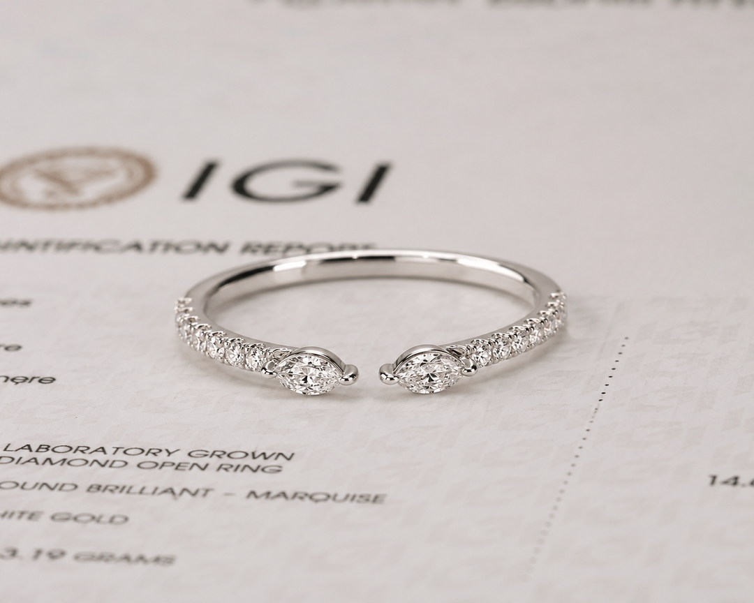 Open Gap Marquise and Round Lab Grown Diamond Wedding Band in White Gold