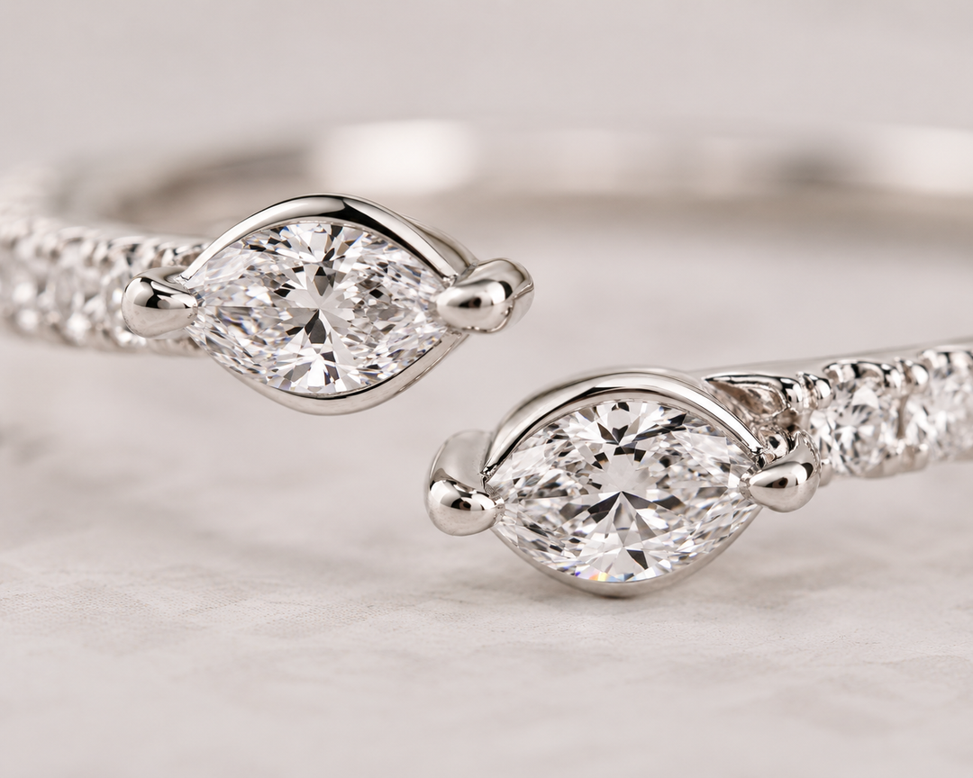 Open Gap Marquise and Round Lab Grown Diamond Wedding Band in White Gold
