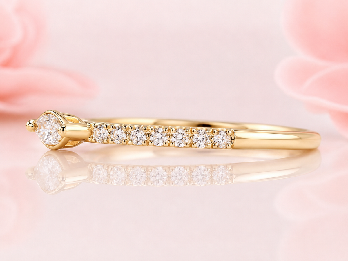 Open gap marquise and round lab grown diamond wedding band in yellow gold