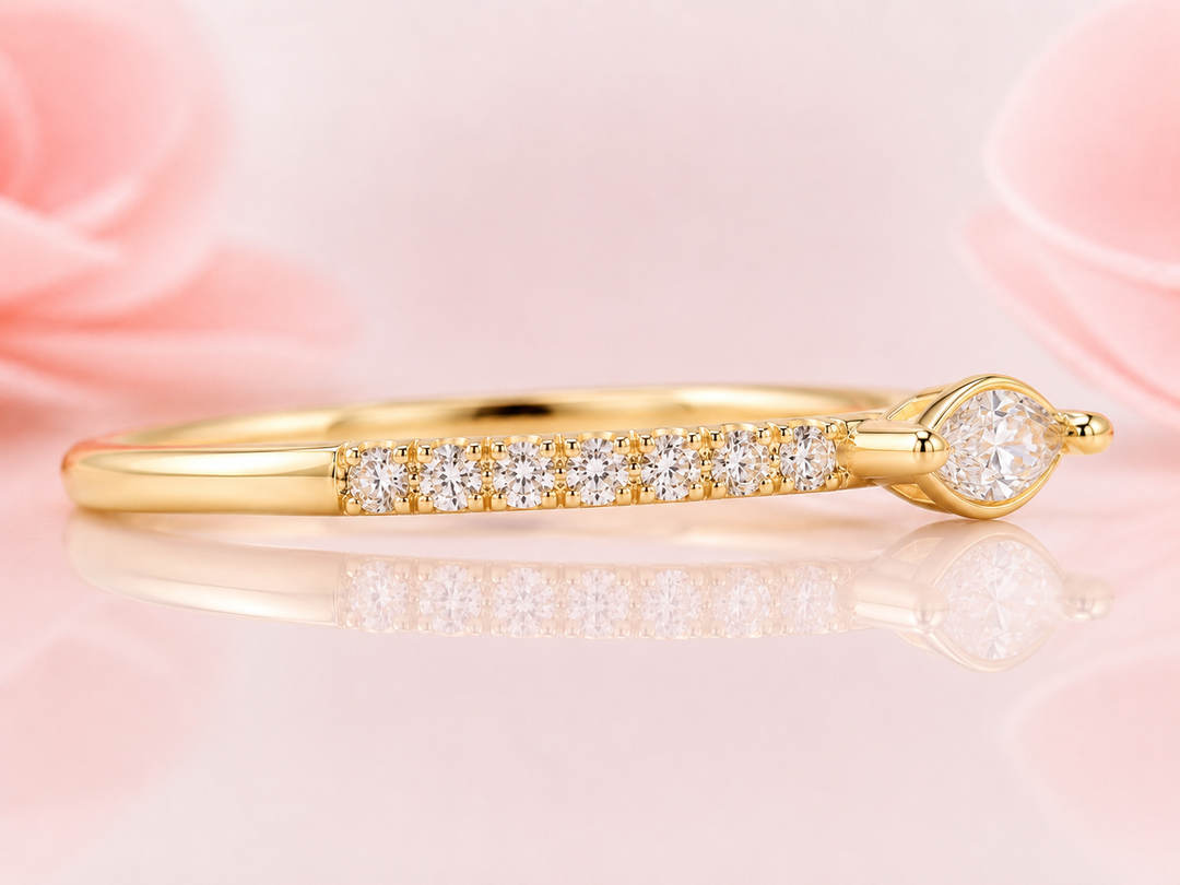 Open Gap Marquise and Round Lab Grown Diamond Wedding Band in Yellow Gold