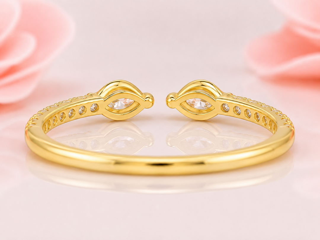 Open Gap Marquise and Round Lab Grown Diamond Wedding Band in Yellow Gold