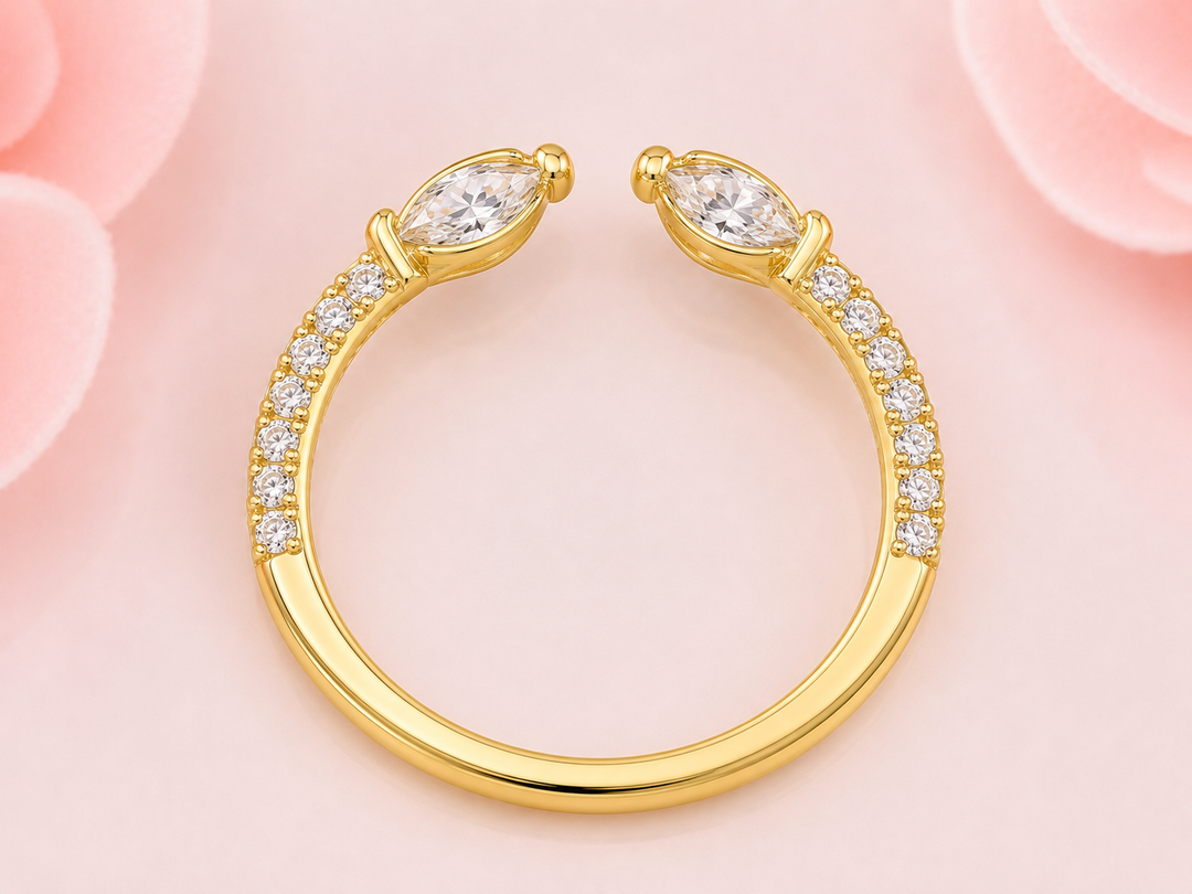 Open Gap Marquise and Round Lab Grown Diamond Wedding Band in Yellow Gold