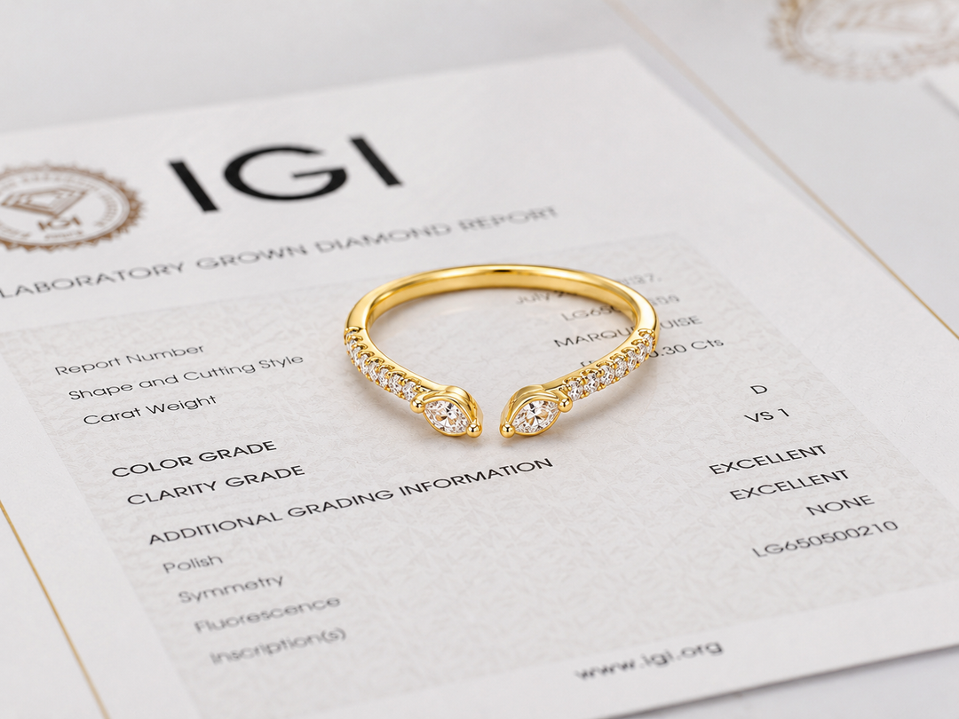 Open Gap Marquise and Round Lab Grown Diamond Wedding Band in Yellow Gold