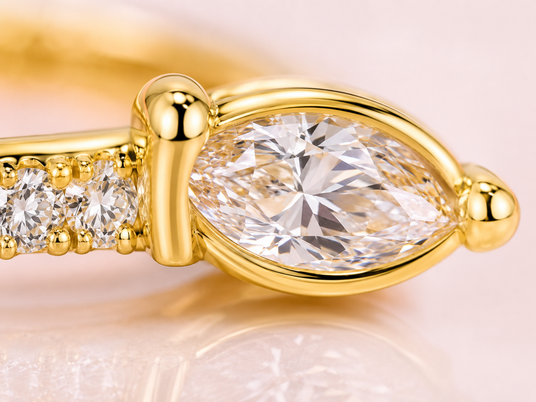 Open Gap Marquise and Round Lab Grown Diamond Wedding Band in Yellow Gold