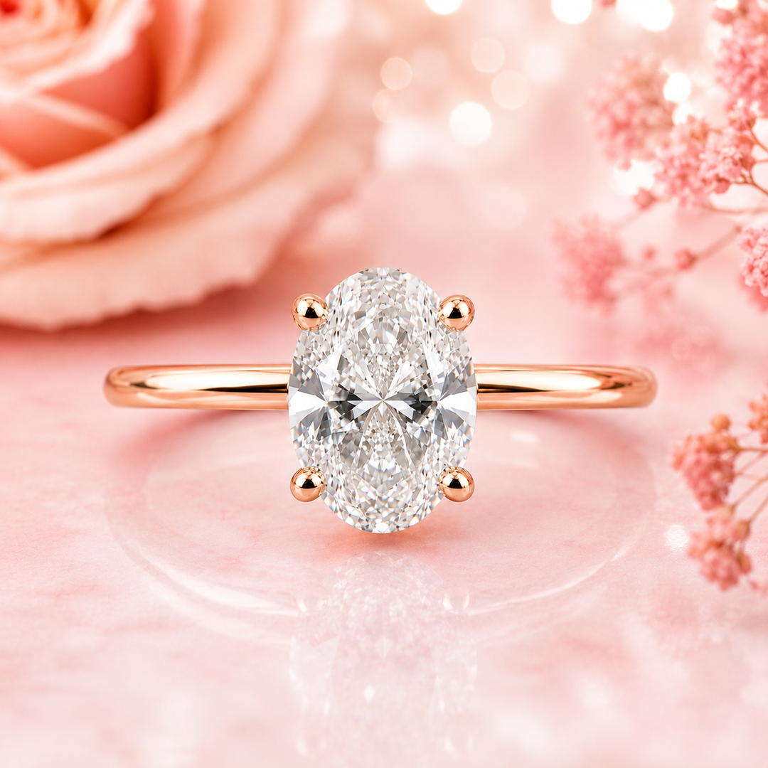 Oval Cut Lab Grown Diamond Solitaire Engagement Ring in Rose Gold