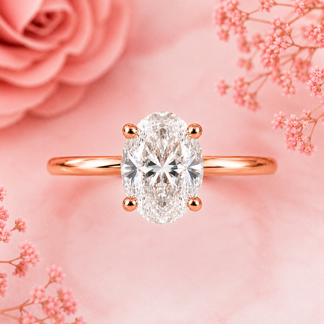 Oval Cut Lab Grown Diamond Solitaire Engagement Ring in Rose Gold