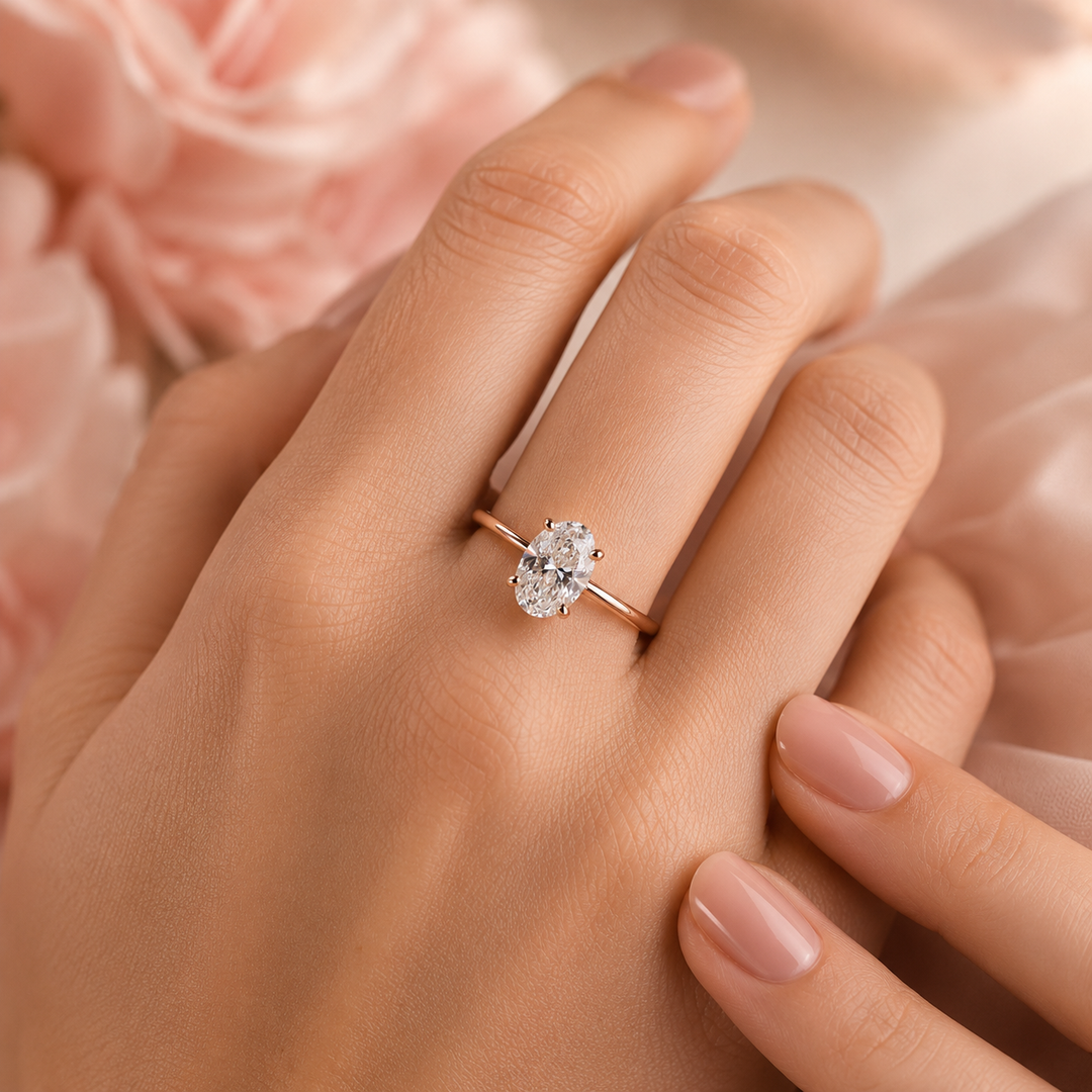 Oval Cut Lab Grown Diamond Solitaire Engagement Ring in Rose Gold