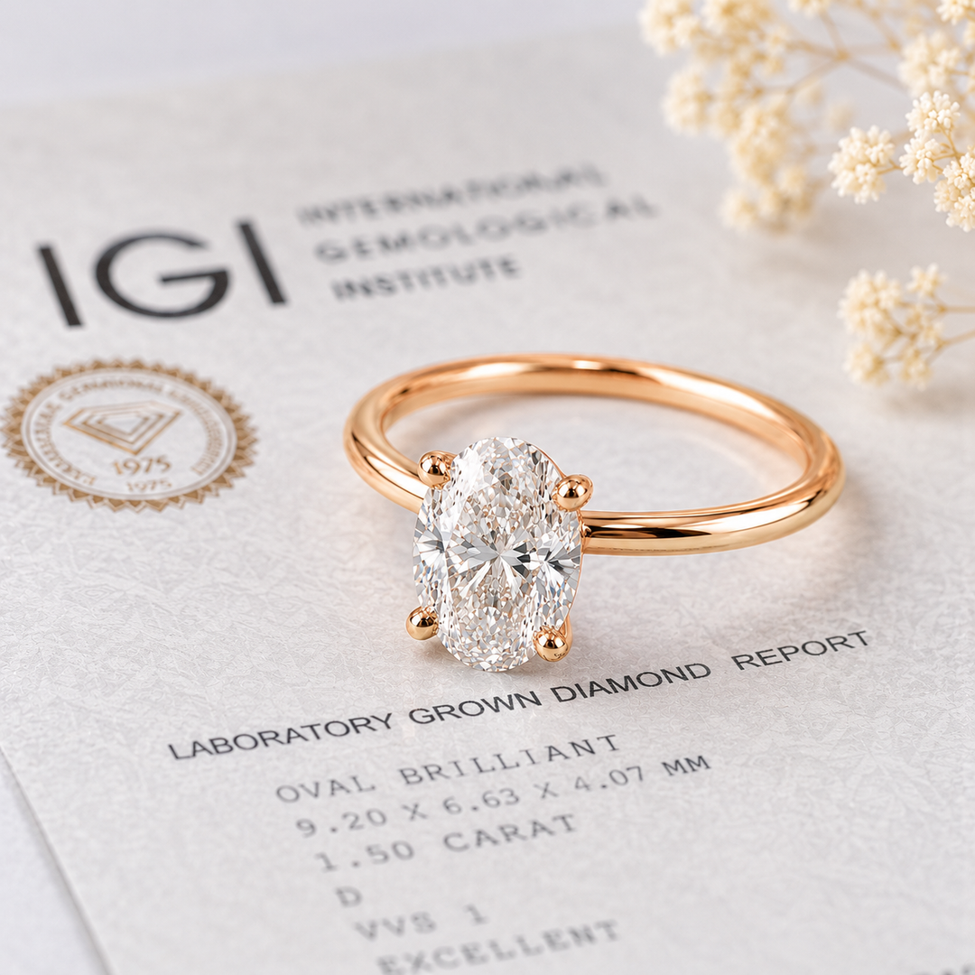 Oval Cut Lab Grown Diamond Solitaire Engagement Ring in Rose Gold