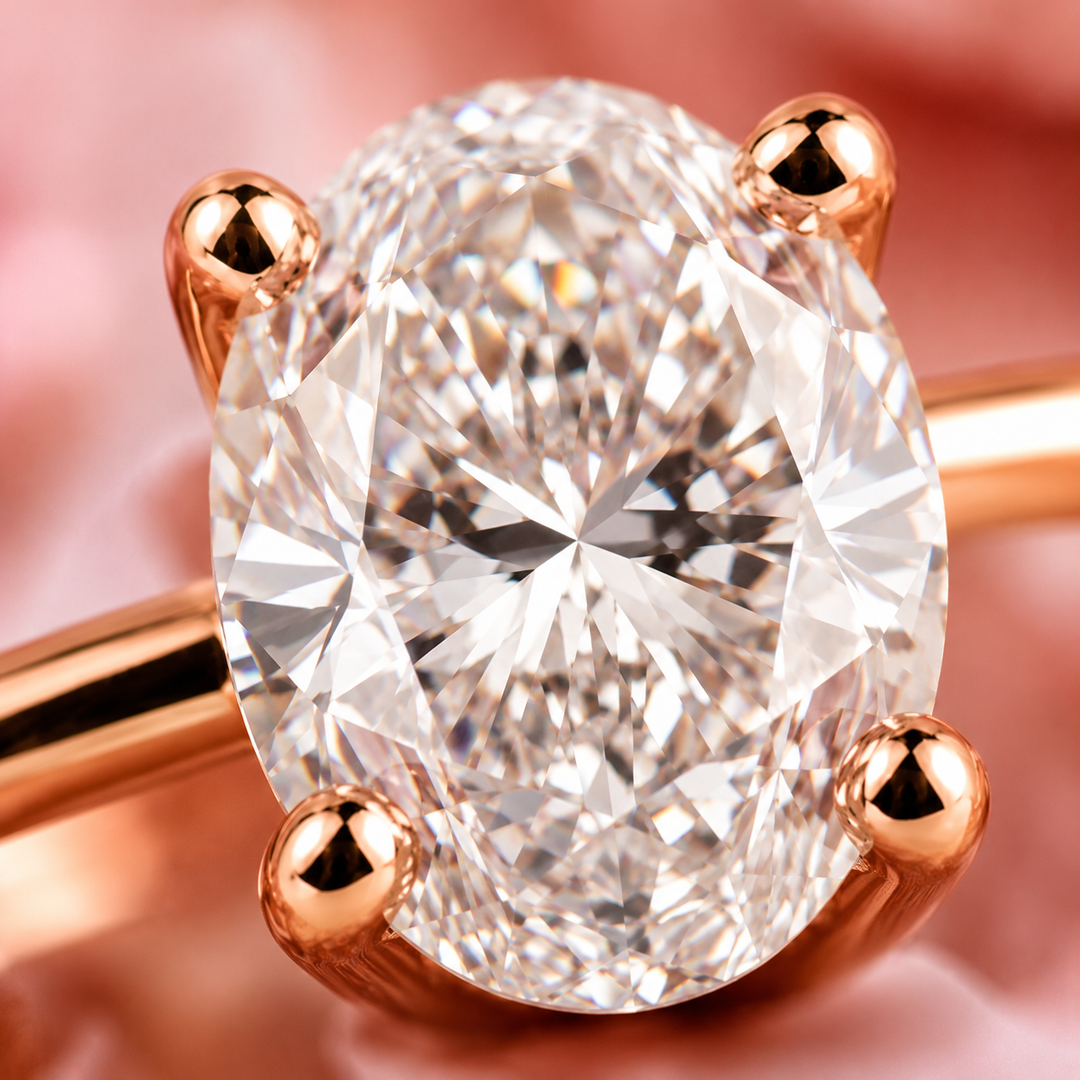 Oval Cut Lab Grown Diamond Solitaire Engagement Ring in Rose Gold