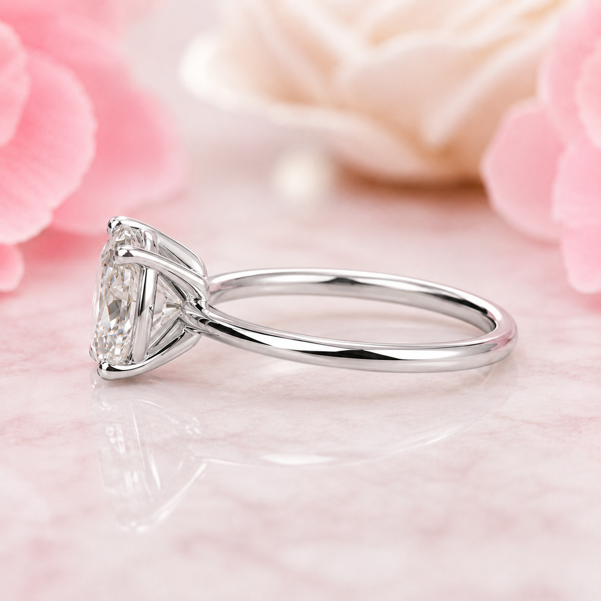 Oval cut lab grown diamond solitaire engagement ring in 925 sterling silver