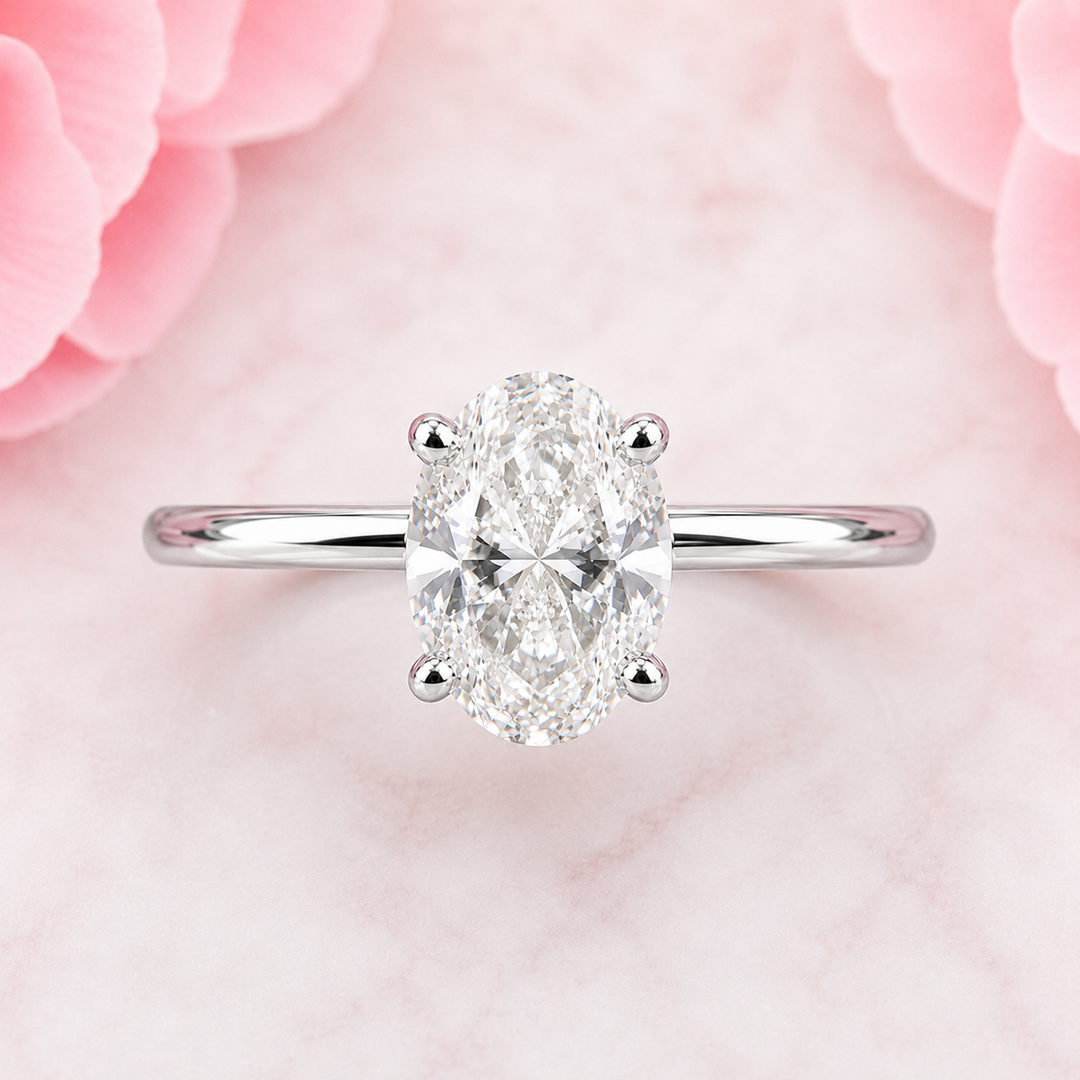 Oval Cut Lab Grown Diamond Solitaire Engagement Ring in 925 Sterling Silver