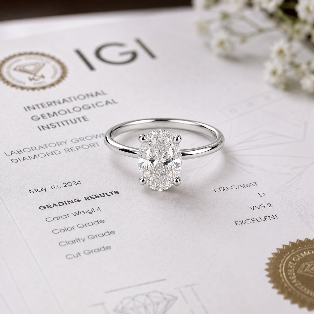Oval Cut Lab Grown Diamond Solitaire Engagement Ring in White Gold