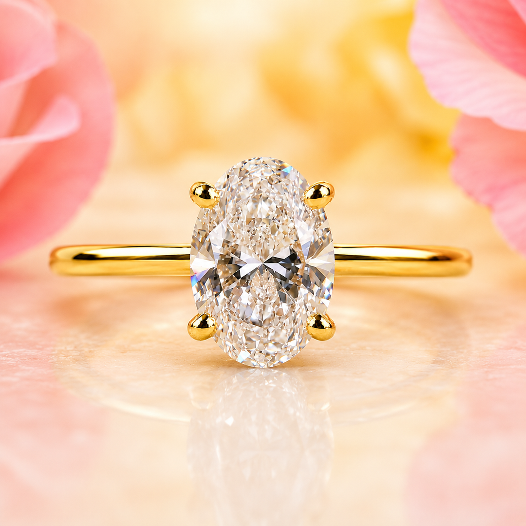 Oval Cut Lab Grown Diamond Solitaire Engagement Ring in Yellow Gold
