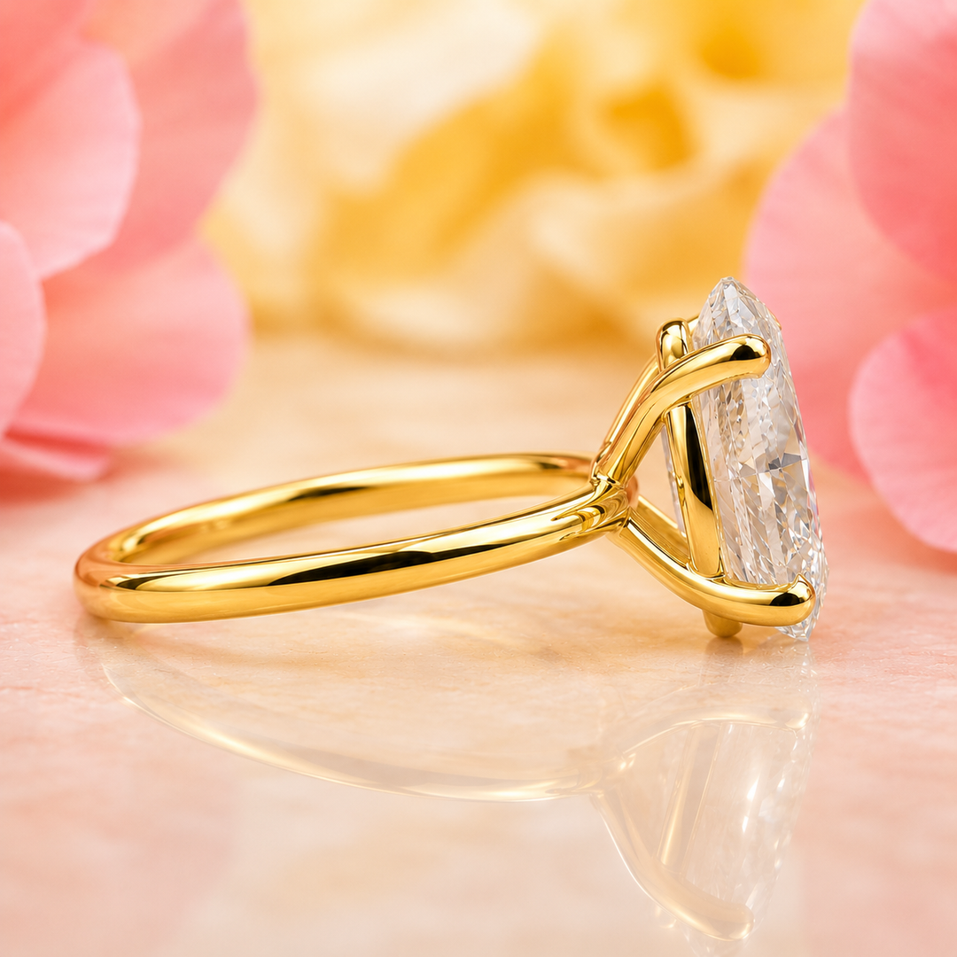 Oval Cut Lab Grown Diamond Solitaire Engagement Ring in Yellow Gold