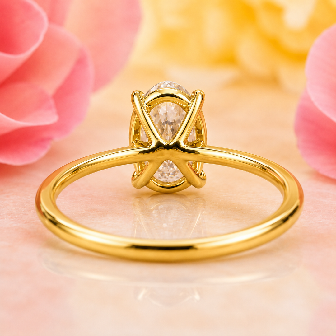 Oval Cut Lab Grown Diamond Solitaire Engagement Ring in Yellow Gold