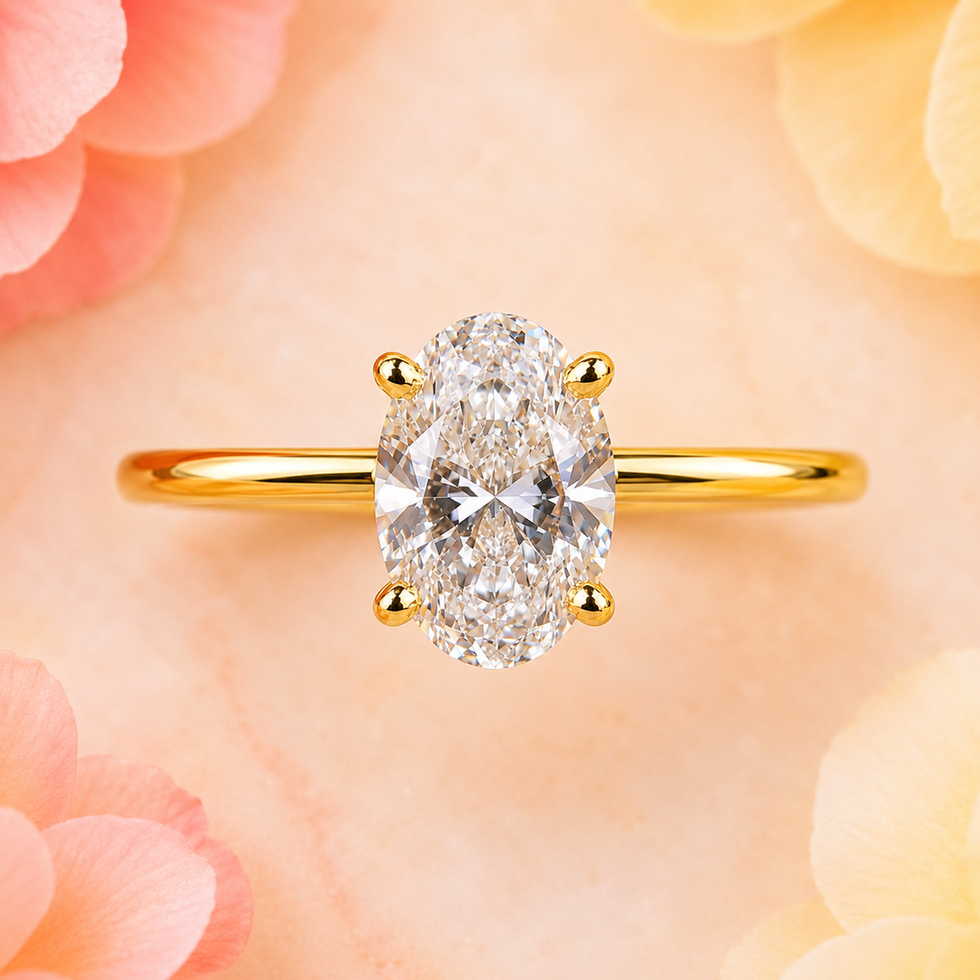 Oval Cut Lab Grown Diamond Solitaire Engagement Ring in Yellow Gold