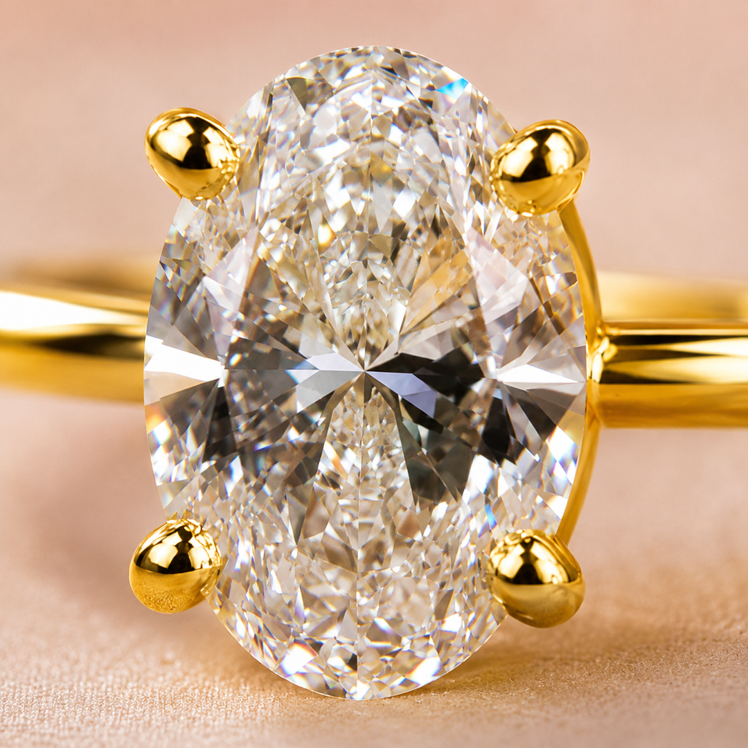 Oval Cut Lab Grown Diamond Solitaire Engagement Ring in Yellow Gold
