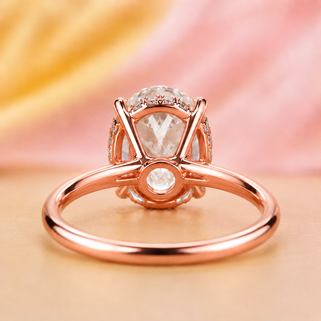 Oval Lab Grown Diamond Hidden Halo Engagement Ring in Rose Gold