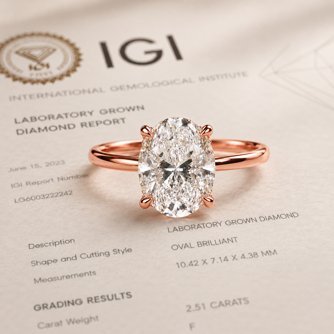 Oval Lab Grown Diamond Hidden Halo Engagement Ring in Rose Gold