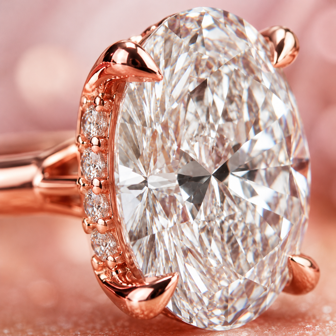 Oval Lab Grown Diamond Hidden Halo Engagement Ring in Rose Gold