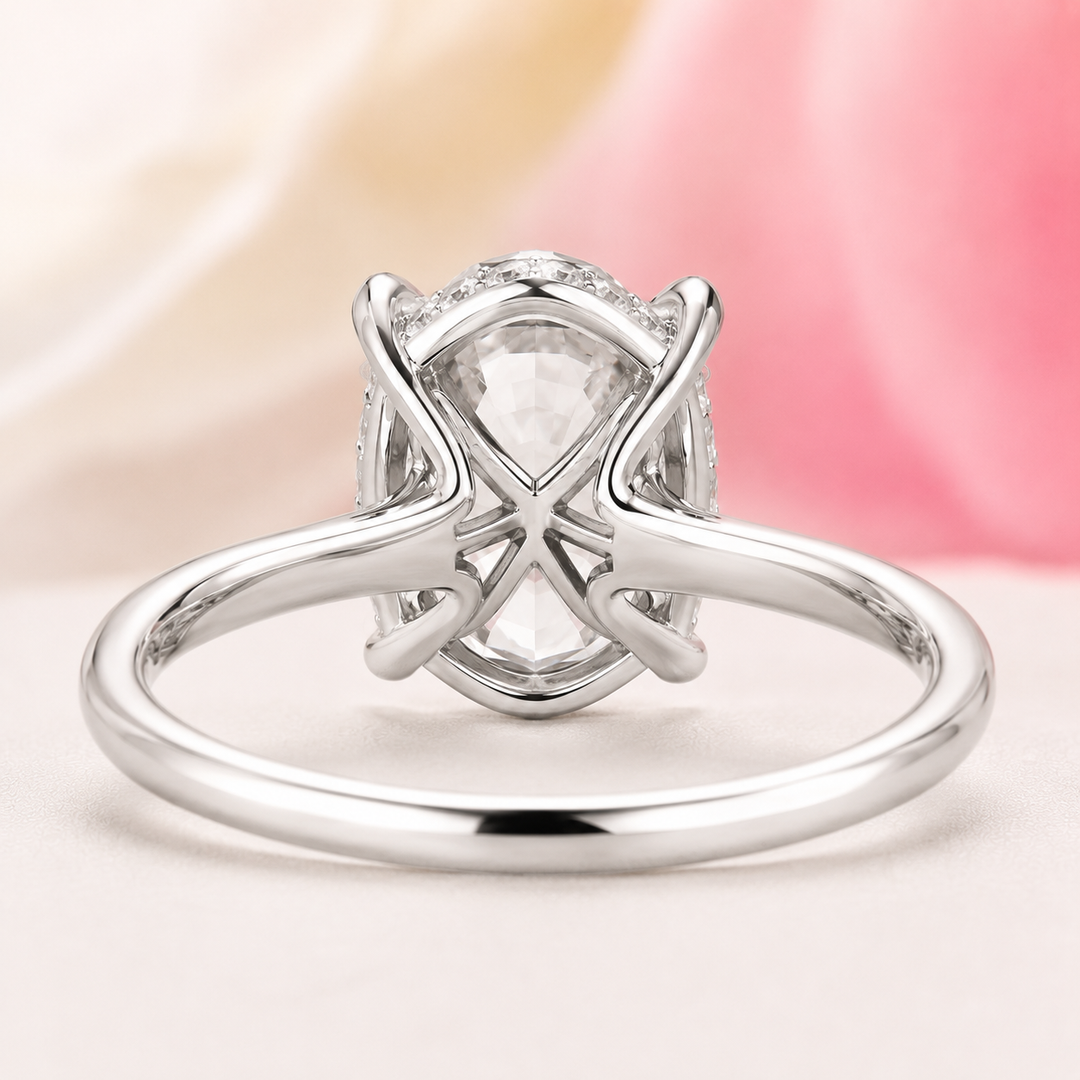 Oval Lab Grown Diamond Hidden Halo Engagement Ring in White Gold