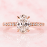 Oval Lab Grown Diamond Engagement Ring with Hidden Halo and Pave Band in Rose Gold