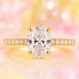Oval Lab Grown Diamond Engagement Ring with Hidden Halo and Pave Band in Yellow Gold