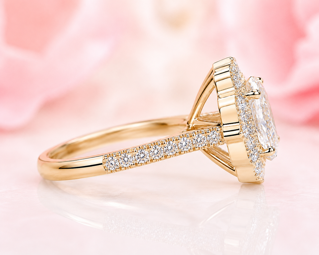 Oval Halo Engagement Ring for a Lasting Impression in Yellow Gold