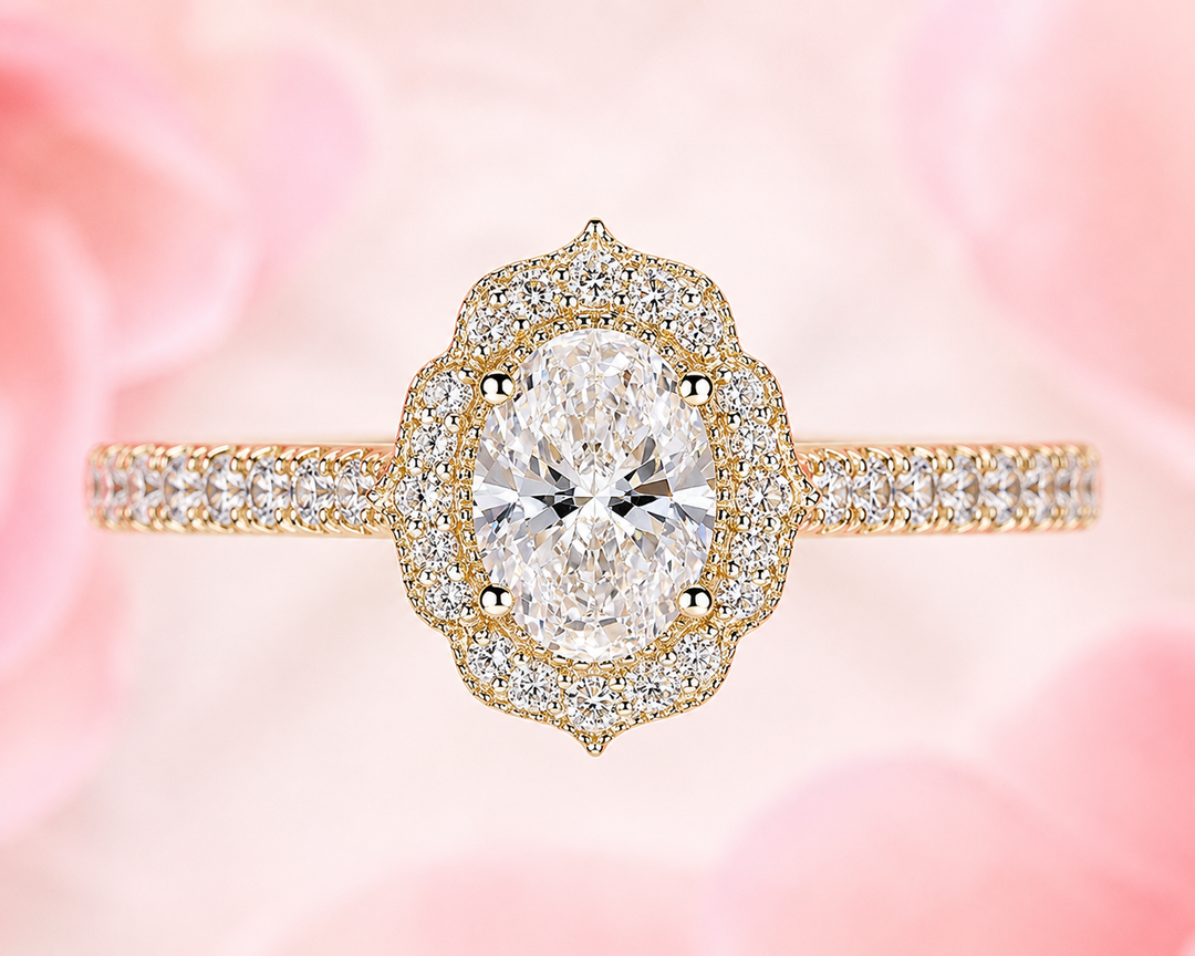 Oval Halo Engagement Ring for a Lasting Impression in Yellow Gold