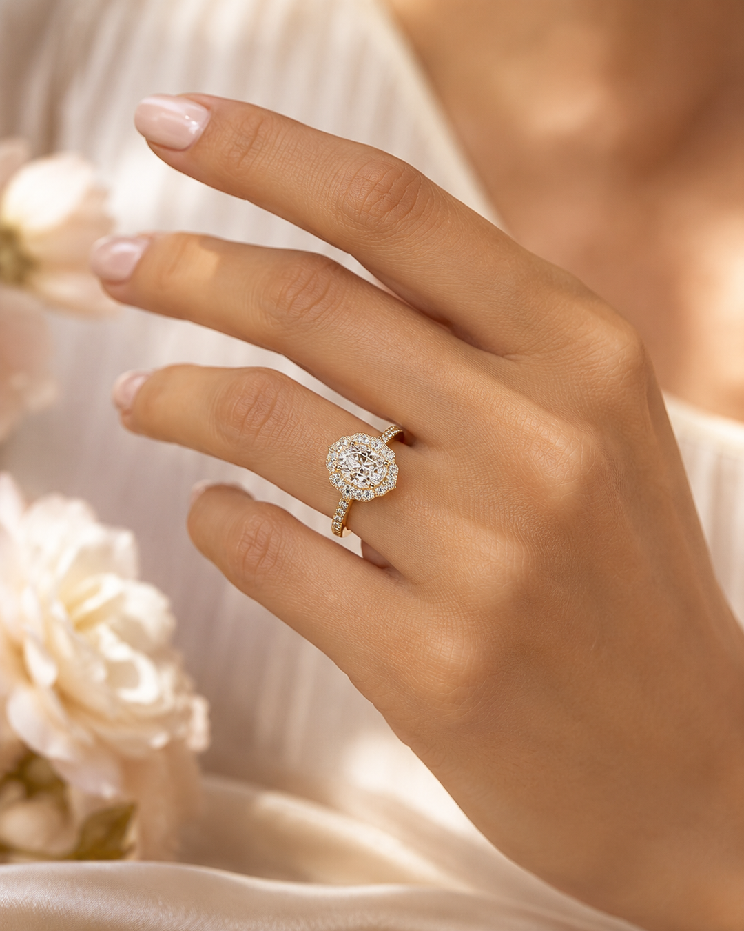 Oval Halo Engagement Ring for a Lasting Impression in Yellow Gold