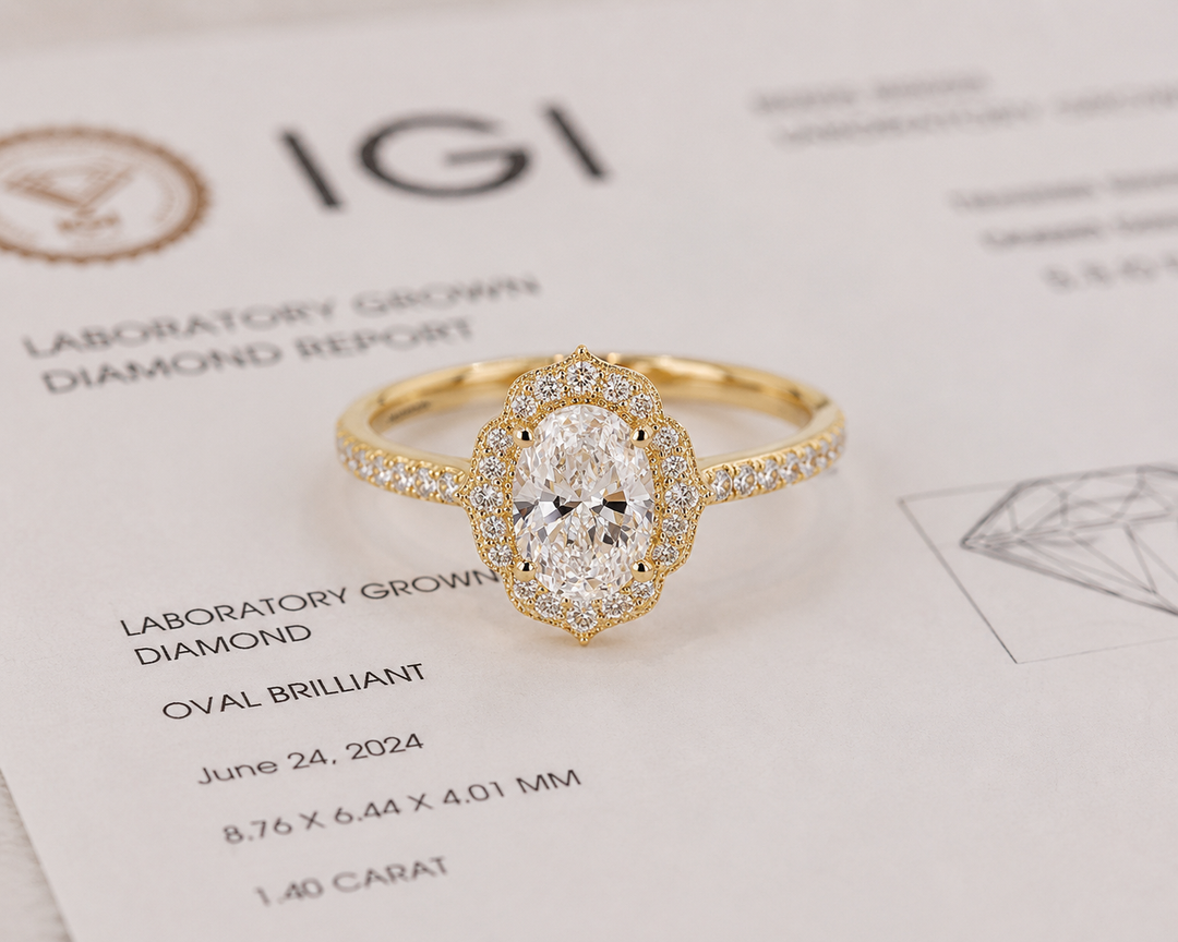 Oval Halo Engagement Ring for a Lasting Impression in Yellow Gold